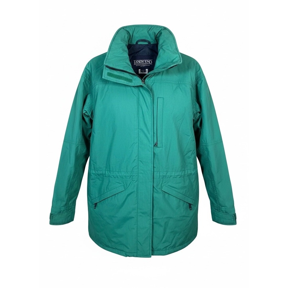 Vintage Lands End Gore-Tex Parka‎ Jacket Teal Green Women M Waterproof NO HOOD